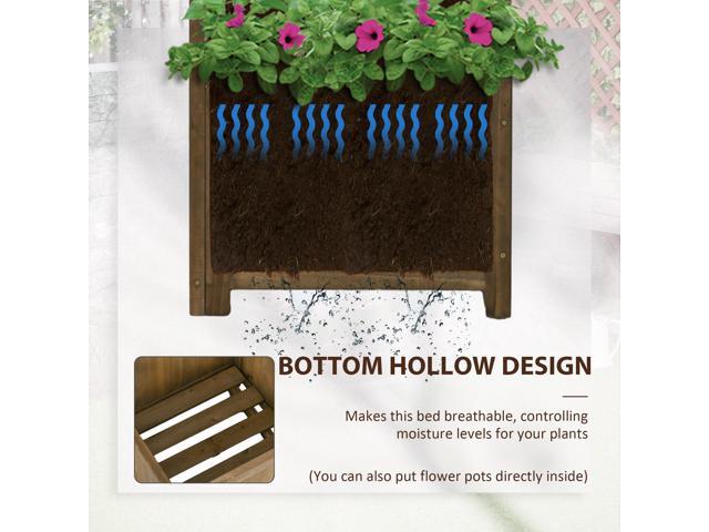 Wooden Raised Garden Bed with Trellis, 57' Freestanding Corner Planter Box for Vine Plants Flowers Climbing and Planting Carbonized