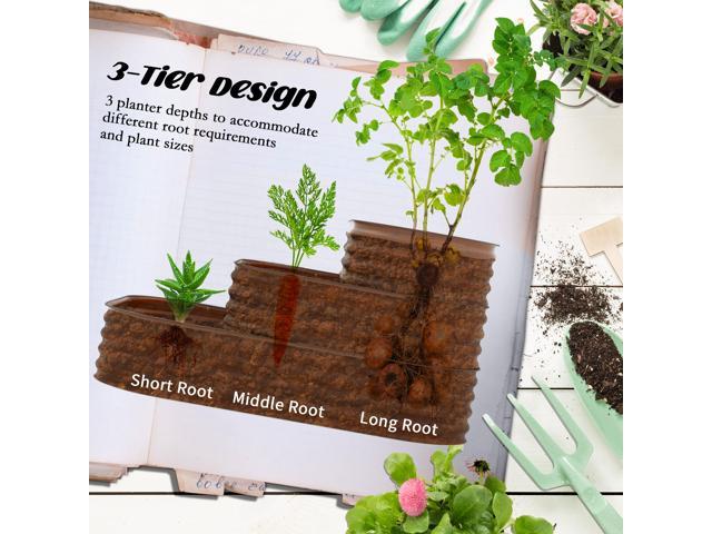3-Tier Galvanized Steel Raised Garden Bed Kit, 62.25' x 43' x 32.25', 3 Combining Planter Boxes with Rubber Strip Edging, Open Bottom for Backyard,...