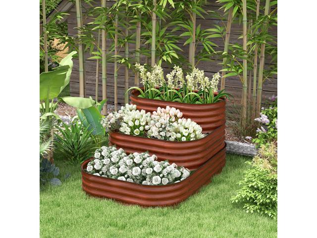 3-Tier Galvanized Steel Raised Garden Bed Kit, 62.25' x 43' x 32.25', 3 Combining Planter Boxes with Rubber Strip Edging, Open Bottom for Backyard,...