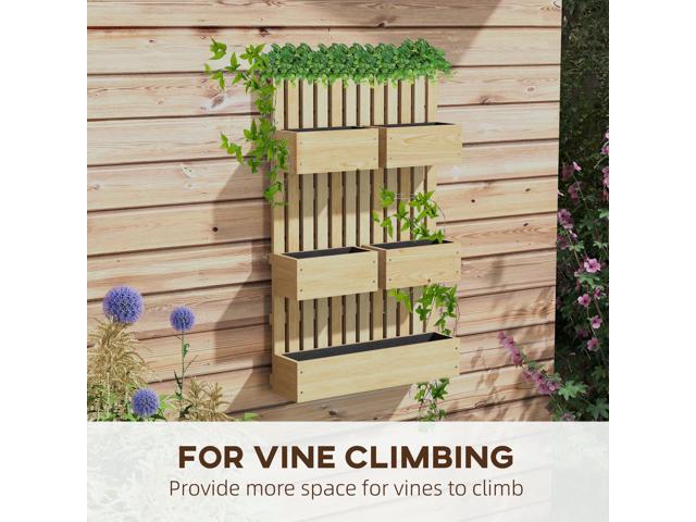 5 Box Raised Garden Bed with Trellis for Vine Flowers & Climbing Plants, 39' Tall Wall-Mounted Wood Planter Box Set with Adjustable Height,...