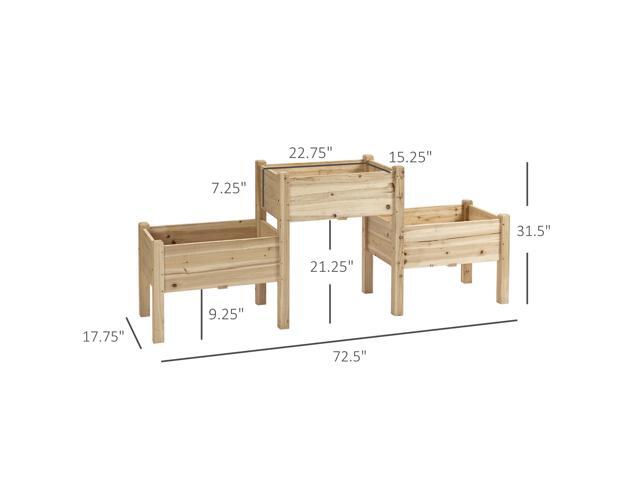 Raised Garden Bed with 3 Planter Box, Elevated Wooden Plant Stand with Drainage Holes, for Vegetables, Herb and Flowers, Natural