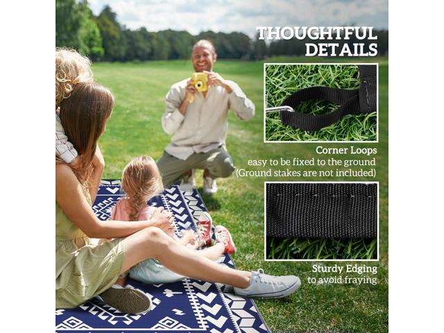 Outdoor Patio Rug, Large Camping Carpet with Carrying Bag, 9' x 18' Waterproof Plastic Straw, Reversible, Blue & White Rhombus Patchwork