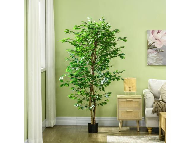 6ft Artificial Ficus with Pot, Indoor Outdoor Fake Plant for Home Office Living Room Décor
