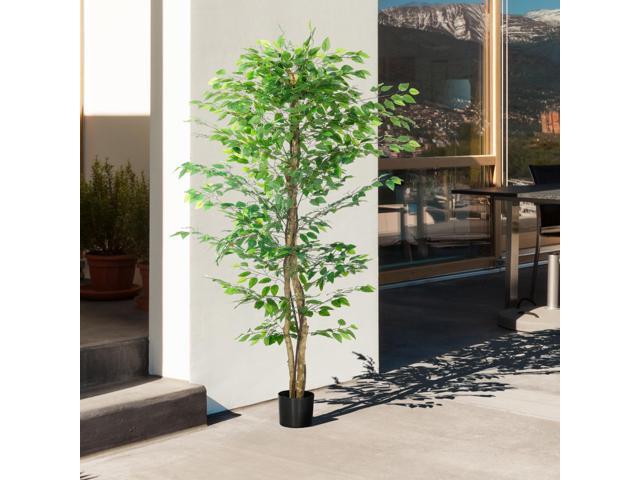 6ft Artificial Ficus with Pot, Indoor Outdoor Fake Plant for Home Office Living Room Décor