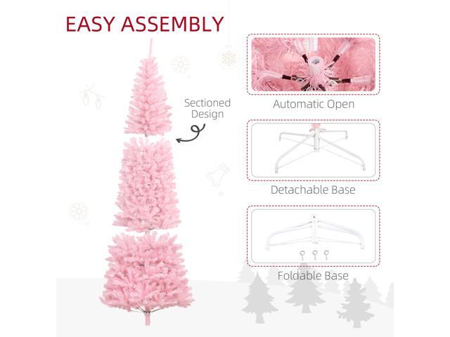 8' Tall Unlit Slim Douglas Fir Artificial Christmas Tree with 1168 Realistic Branch Tips, Pink