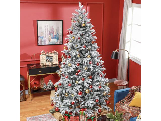 8ft Snow Flocked Artificial Christmas Tree with 2003 Tips, Foldable Metal Stand, Easy Assembly, Hinged Xmas Tree for Home, Office, Holiday, Green