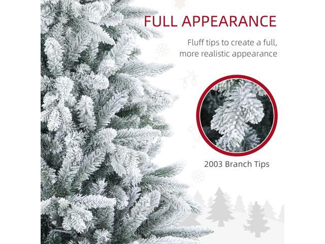 8ft Snow Flocked Artificial Christmas Tree with 2003 Tips, Foldable Metal Stand, Easy Assembly, Hinged Xmas Tree for Home, Office, Holiday, Green