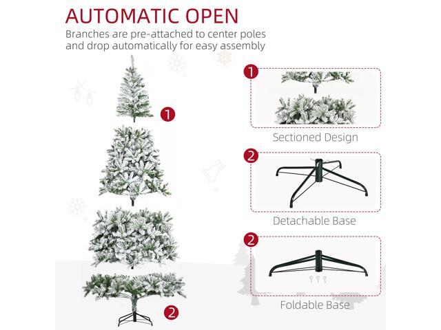 9' Tall Unlit Snow Flocked Pine Artificial Christmas Tree with Realistic Branches, Green