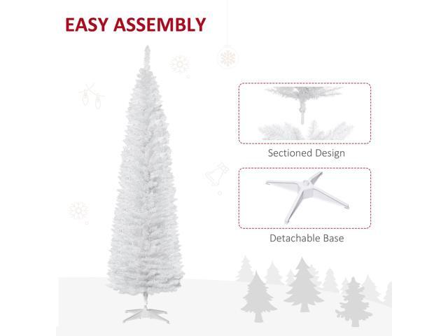 7' Artificial Pencil Christmas Tree, Slim Xmas Tree with 499 Realistic Branch Tips and Plastic Stand, White