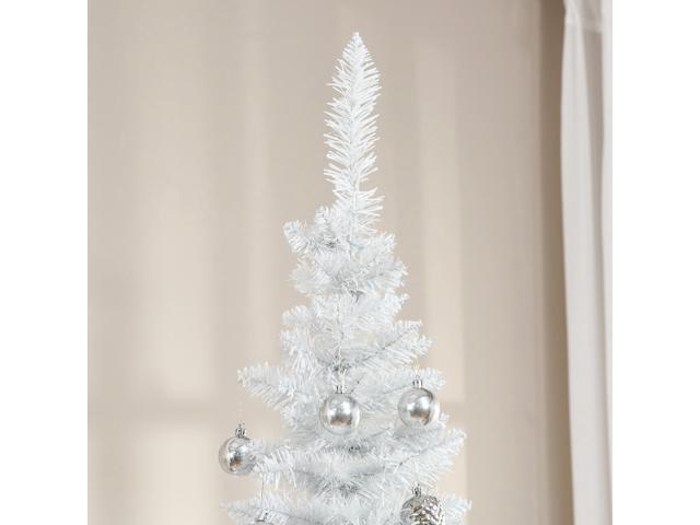 7' Artificial Pencil Christmas Tree, Slim Xmas Tree with 499 Realistic Branch Tips and Plastic Stand, White