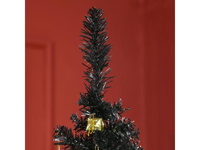 6' Artificial Pencil Christmas Tree, Slim Xmas Tree with 390 Realistic Branch Tips and Plastic Stand, Black