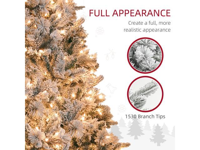7.5 ft Pre-Lit Artificial Christmas Tree with 500 Clear Lights and 1530 Tips, Snow Flocked Christmas Tree with Metal Stand, Hinged Xmas Tree for...