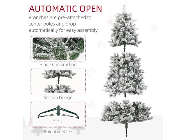 7.5 ft Pre-Lit Artificial Christmas Tree with 500 Clear Lights and 1530 Tips, Snow Flocked Christmas Tree with Metal Stand, Hinged Xmas Tree for...