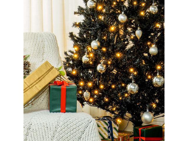 7.5' Tall Prelit Christmas Tree Douglas Fir Artificial Christmas Tree with Realistic Branches, 500 Warm White LED Lights and 1346 Tips, Black
