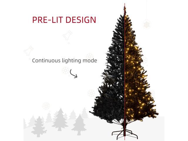7.5' Tall Prelit Christmas Tree Douglas Fir Artificial Christmas Tree with Realistic Branches, 500 Warm White LED Lights and 1346 Tips, Black