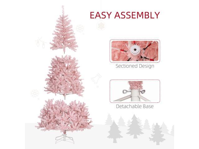 7.5' Tall Prelit Christmas Tree Douglas Fir Artificial Christmas Tree with Realistic Branches, 500 Warm White LED Lights and 1346 Tips, Pink