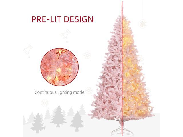 7.5' Tall Prelit Christmas Tree Douglas Fir Artificial Christmas Tree with Realistic Branches, 500 Warm White LED Lights and 1346 Tips, Pink