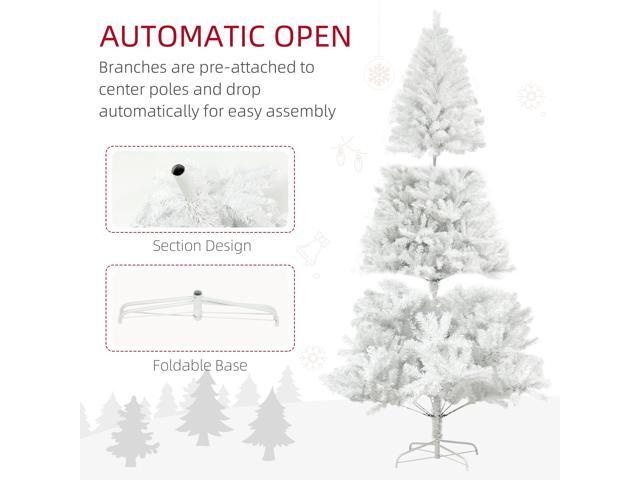 6ft Tall Artificial Christmas Tree, Unlit Xmas Tree with 1000 Branch Tips, Auto Open, Steel Base, Holiday Décor for Home Office, White