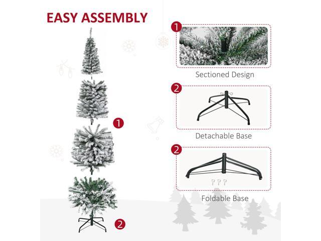 7.5' Tall Unlit Snow-Flocked Slim Artificial Christmas Tree with Realistic Branches and 738 Tips