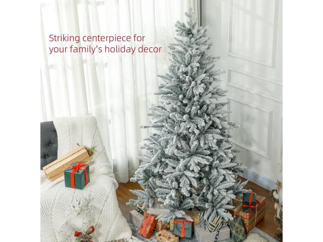 6ft Snow Flocked Artificial Christmas Tree with 994 Tips, Foldable Metal Stand, Easy Assembly, Hinged Xmas Tree for Home, Office, Holiday, Green