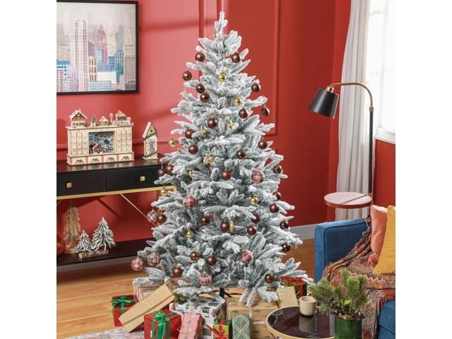 6ft Snow Flocked Artificial Christmas Tree with 994 Tips, Foldable Metal Stand, Easy Assembly, Hinged Xmas Tree for Home, Office, Holiday, Green