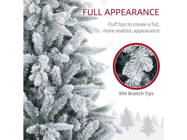 6ft Snow Flocked Artificial Christmas Tree with 994 Tips, Foldable Metal Stand, Easy Assembly, Hinged Xmas Tree for Home, Office, Holiday, Green