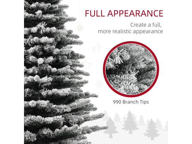 6.5 ft Pre-Lit Mountain Pine Artificial Christmas Tree, Snow Flocked Christmas Tree, Hinged Xmas Tree with 400 LED Lights and 990 Branch Tips for...
