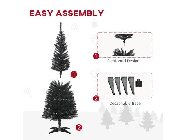 5' Artificial Pencil Christmas Tree, Slim Xmas Tree with 294 Realistic Branch Tips and Plastic Stand, Black