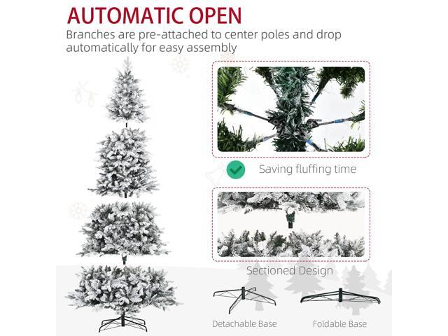 9 Foot Pine Snow Flocked Artificial Christmas Tree with 616 Realistic Cedar Branches, Auto Open, Home Holiday Decoration, Green