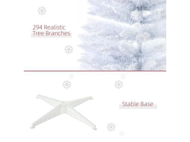 5' Snow Flocked Artificial Pencil Christmas Tree, Slim Xmas Tree with Realistic Branches and Plastic Base Stand for Indoor Decoration, White