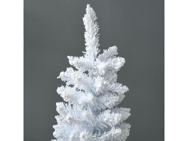 5' Snow Flocked Artificial Pencil Christmas Tree, Slim Xmas Tree with Realistic Branches and Plastic Base Stand for Indoor Decoration, White