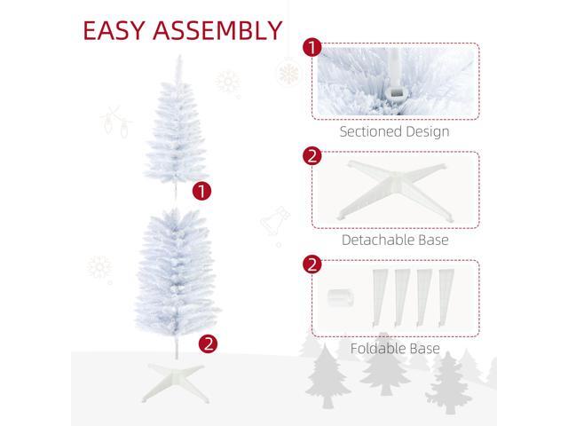 5' Snow Flocked Artificial Pencil Christmas Tree, Slim Xmas Tree with Realistic Branches and Plastic Base Stand for Indoor Decoration, White