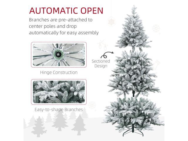 7ft Snow Flocked Artificial Christmas Tree with 1401 Tips, Foldable Metal Stand, Easy Assembly, Hinged Xmas Tree for Home, Office, Holiday, Green