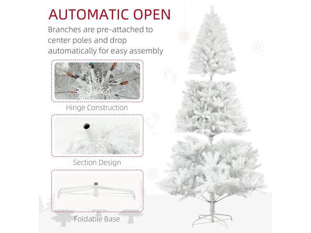 7.5ft Tall Artificial Christmas Tree, Unlit Xmas Tree with 1346 Branch Tips, Auto Open, Steel Base, Holiday Décor for Home Office, White
