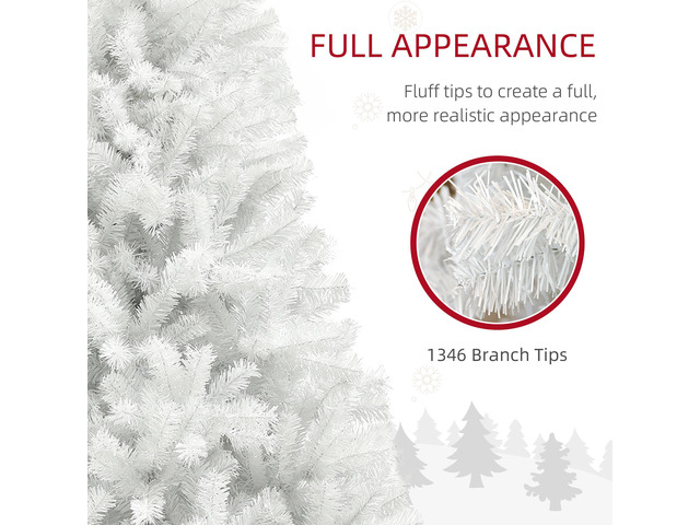 7.5ft Tall Artificial Christmas Tree, Unlit Xmas Tree with 1346 Branch Tips, Auto Open, Steel Base, Holiday Décor for Home Office, White