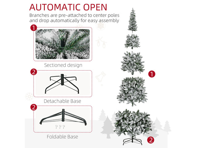 9ft Unlit Snow-Flocked Slim Pine Artificial Christmas Tree with Realistic Branches and 1084 Tips