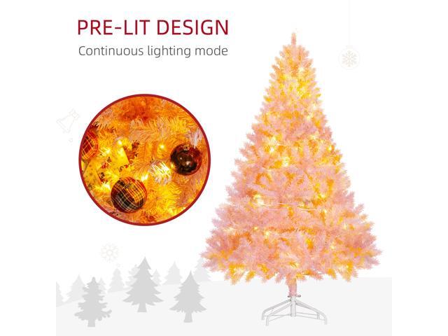 6' Tall Prelit Christmas Tree Douglas Fir Artificial Christmas Tree with Realistic Branches, 250 Warm White LED Lights and 1000 Tips, Pink