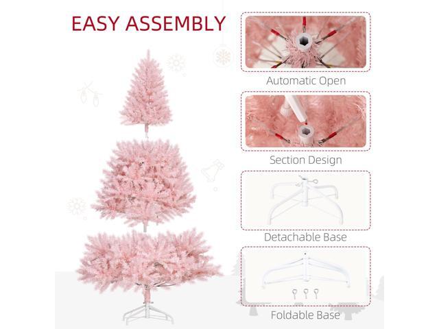 6' Tall Prelit Christmas Tree Douglas Fir Artificial Christmas Tree with Realistic Branches, 250 Warm White LED Lights and 1000 Tips, Pink