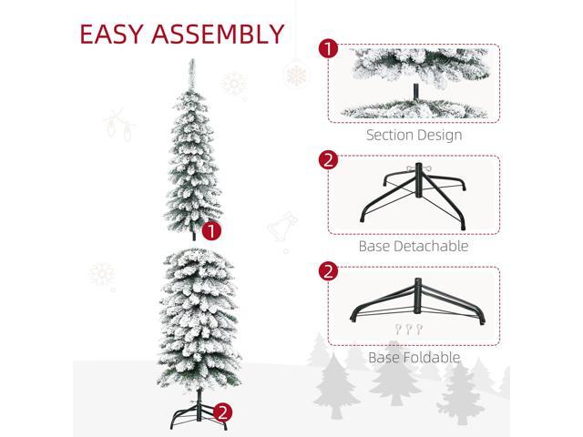 6' Tall Unlit Snow Flocked Artificial Christmas Tree, Slim Pencil Xmas Tree with Realistic Branches and 395 Tips, Green