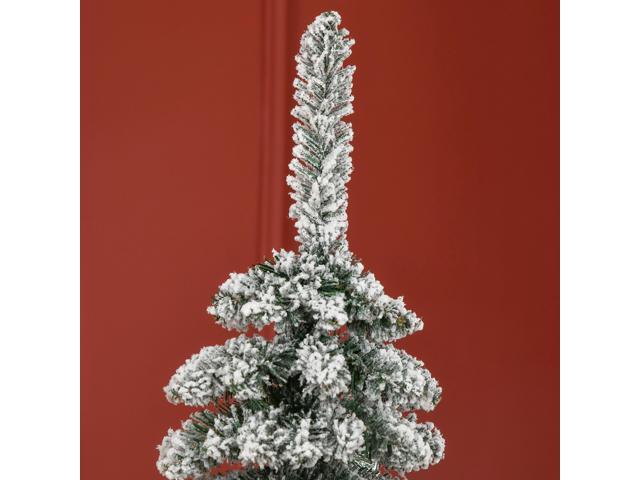 6' Tall Unlit Snow Flocked Artificial Christmas Tree, Slim Pencil Xmas Tree with Realistic Branches and 395 Tips, Green