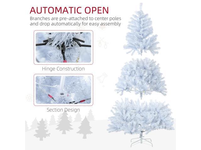 6ft Tall Prelit Artificial Christmas Tree Holiday Décor with 638 Branches, 220 Warm White LED Lights, Auto Open, White