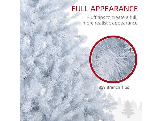 6ft Tall Prelit Artificial Christmas Tree Holiday Décor with 638 Branches, 220 Warm White LED Lights, Auto Open, White