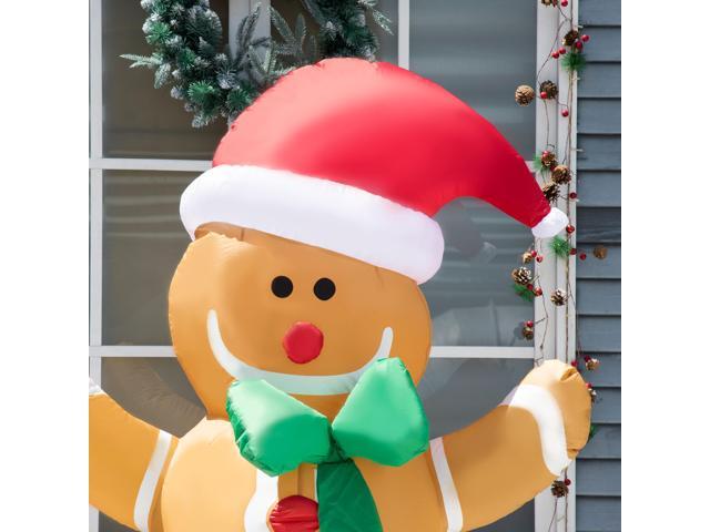 6ft Christmas Inflatable Gingerbread Man, Outdoor Blow-Up Yard Decoration with LED Lights Display