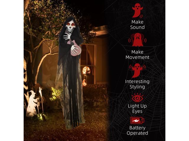 4.3' Outdoor Halloween Decoration Animatronic Guitar-playing Grim Reaper, Sound and Motion Activated Animated Prop with Light Up Eyes & Guitar Music