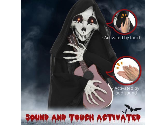 4.3' Outdoor Halloween Decoration Animatronic Guitar-playing Grim Reaper, Sound and Motion Activated Animated Prop with Light Up Eyes & Guitar Music