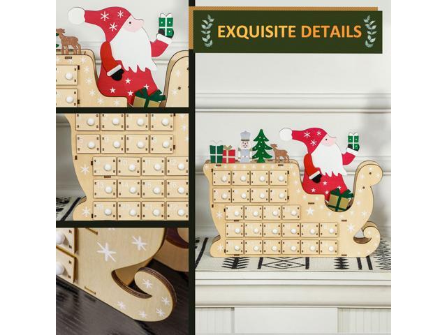 Christmas Advent Calendar with 24 Countdown Drawers, Reusable Wooden Holiday Decoration Xmas Gift for Kids Adults, Natural Wood