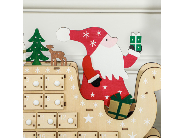 Christmas Advent Calendar with 24 Countdown Drawers, Reusable Wooden Holiday Decoration Xmas Gift for Kids Adults, Natural Wood