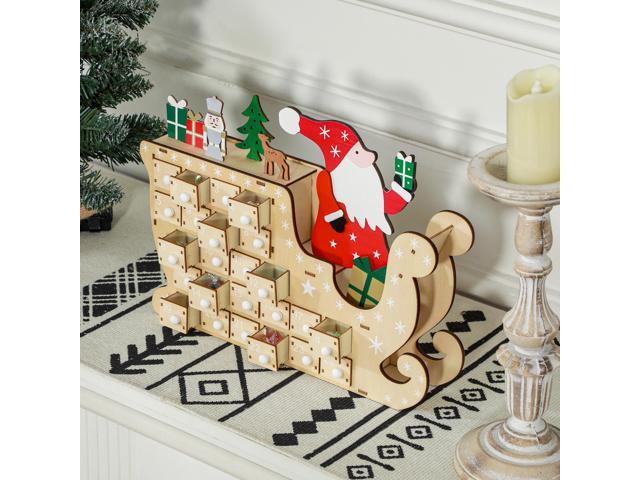 Christmas Advent Calendar with 24 Countdown Drawers, Reusable Wooden Holiday Decoration Xmas Gift for Kids Adults, Natural Wood