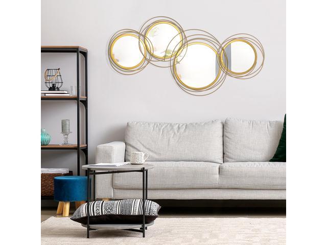 Metal Wall Art Modern Mirror Decor Home Hanging Wall Sculptures for Living Room Bedroom Dining Room, Gold