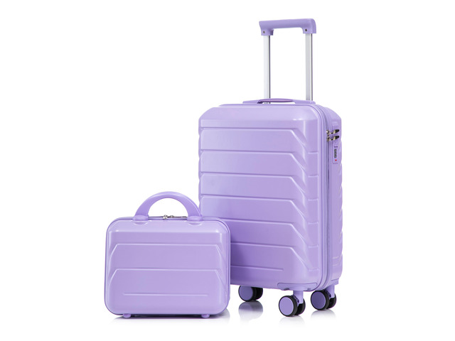 14'/20' 2 pcs/set in ABS Spinner Wheel Luggage, with Combination Lock,14' Cosmetic Case (Blue+Purple)